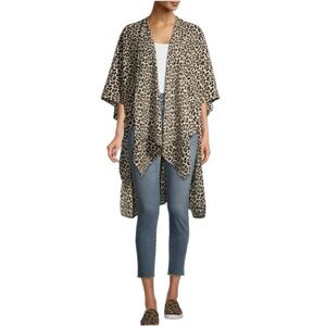 Time and Tru Leopard Print Open Kimono Style‎ Open Cardigan One Size